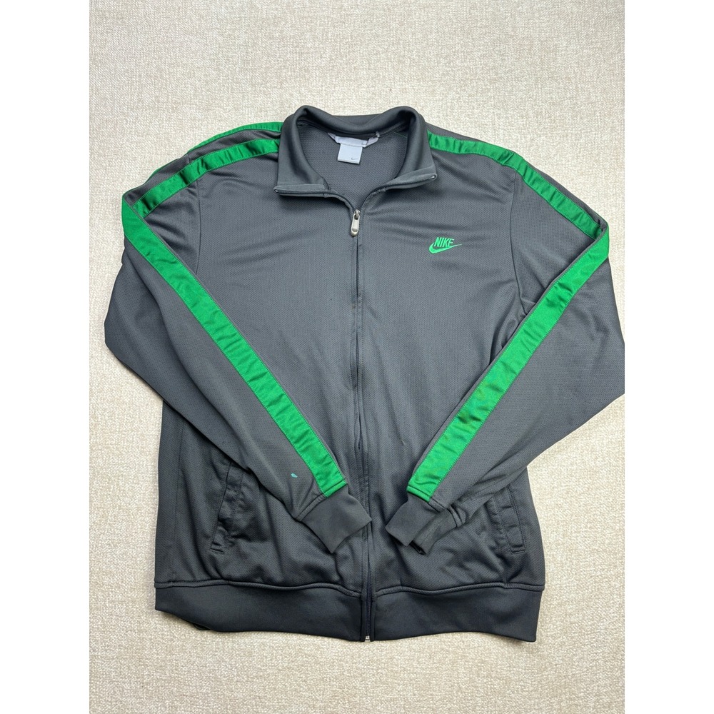 Nike Mens Track Jacket XLT Gray Green Stripe Full Zip Athletic Warm Up DD-605